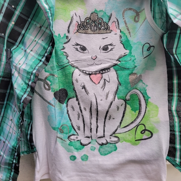 ❤️🩷❤️ 2 in 1 button up and tank size small knitworks cat kitty watercolor plaid - Picture 8 of 9